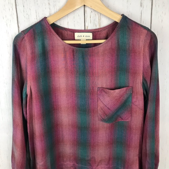 Anthro Cloth & Stone Long Sleeve Plaid Blouse Top - Picture 2 of 6